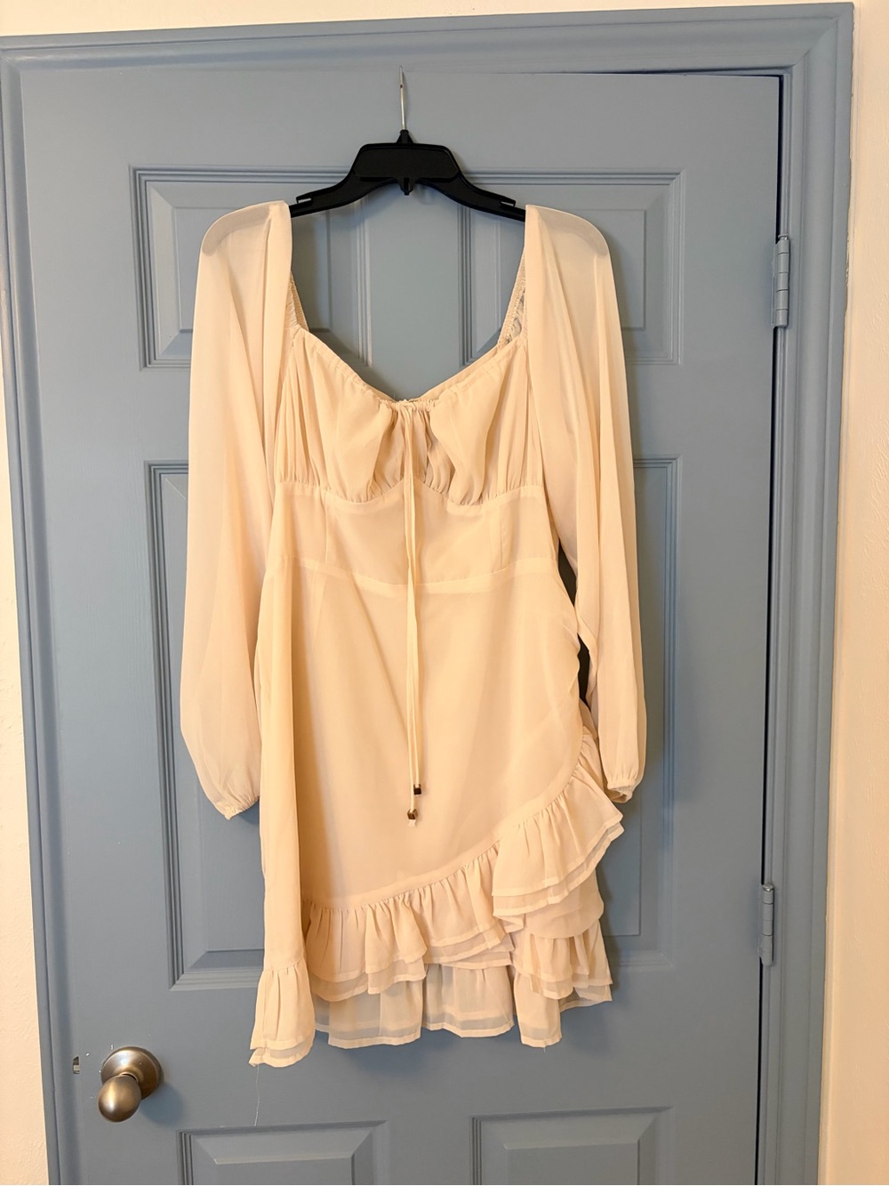 Showpo Ivory Ruffle Tiered Long Sleeve Dress